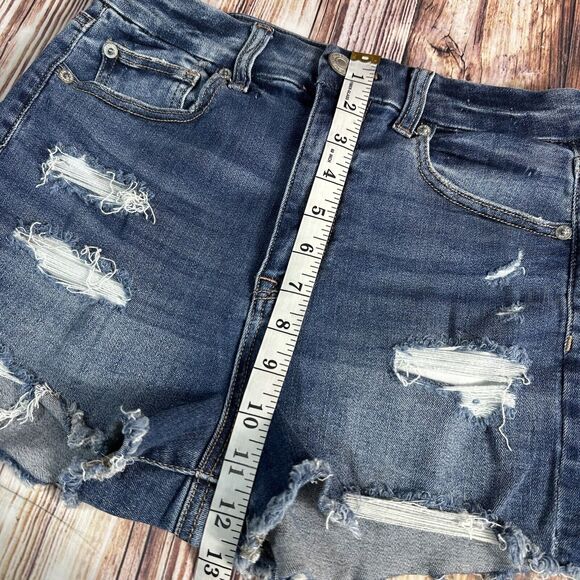 American Eagle CURVY HI RISE SHORTIE Size 4 Denim Cut Off Jean Micro Shorts 26x2 - Picture 4 of 10